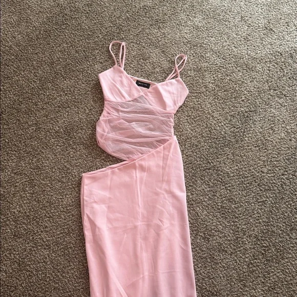 White Fox Boutique Blush Pink Mesh Cutout Bodycon Dress - Picture 2 of 5